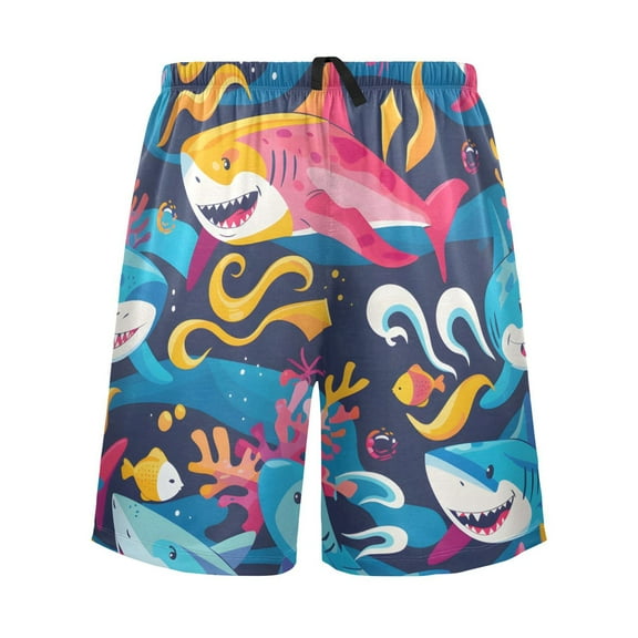 joogoo Mens Swim Trunks Colorful Cute Sharks Beach Shorts Drawstring Elastic Waist Swimwear Bathing Suits L
