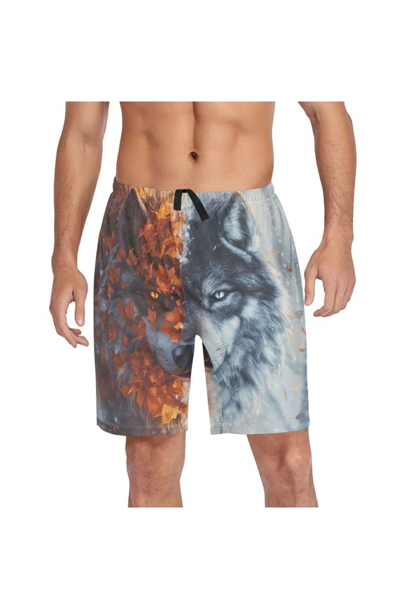 Mens Swim Trunks Cool Winter Wolf Beach Shorts Drawstring Elastic Waist Swimwear Bathing Suits L