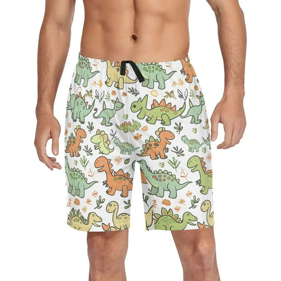 joogoo Mens Swim Trunks Cute Cartoon Dinosaurs Leaf Beach Shorts Drawstring Elastic Waist Swimwear Bathing Suits L