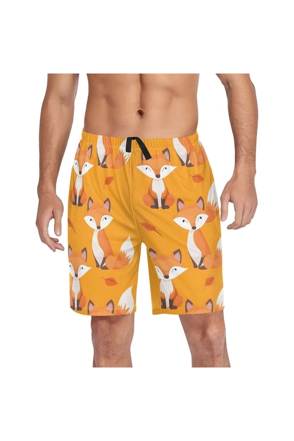 Mens Swim Trunks Cute Fox Beach Shorts Drawstring Elastic Waist Swimwear Bathing Suits S