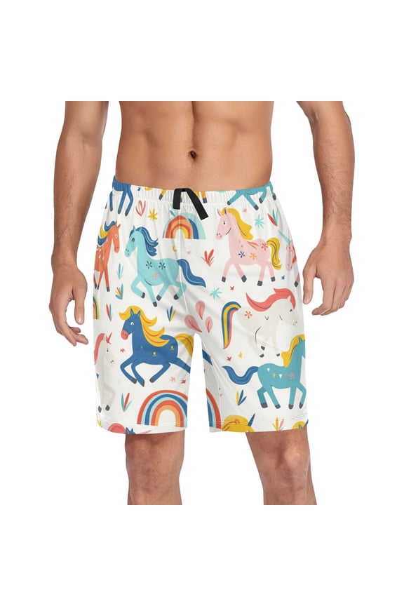 Mens Swim Trunks Cute Horse Rainbow Beach Shorts Drawstring Elastic Waist Swimwear Bathing Suits XL