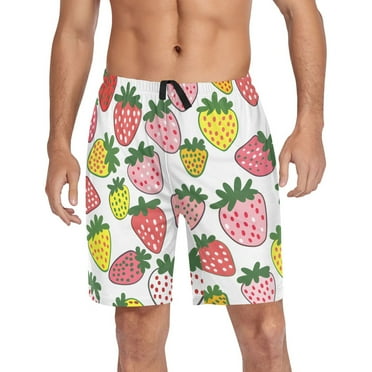joogoo Mens Swim Trunks Cute Strawberry Beach Shorts Drawstring Elastic Waist Swimwear Bathing Suits S