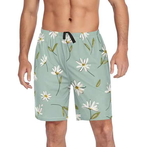 joogoo Mens Swim Trunks Daisy Floral Pattern Beach Shorts Drawstring Elastic Waist Swimwear Bathing Suits L