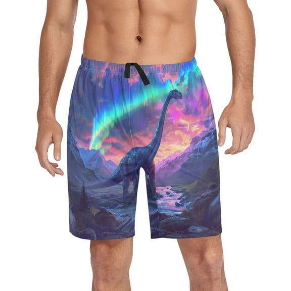 joogoo Mens Swim Trunks Dinosaur in Beautiful Sky Beach Shorts Drawstring Elastic Waist Swimwear Bathing Suits M
