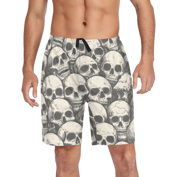 joogoo Mens Swim Trunks Doodle Skeleton Beach Shorts Drawstring Elastic Waist Swimwear Bathing Suits XL