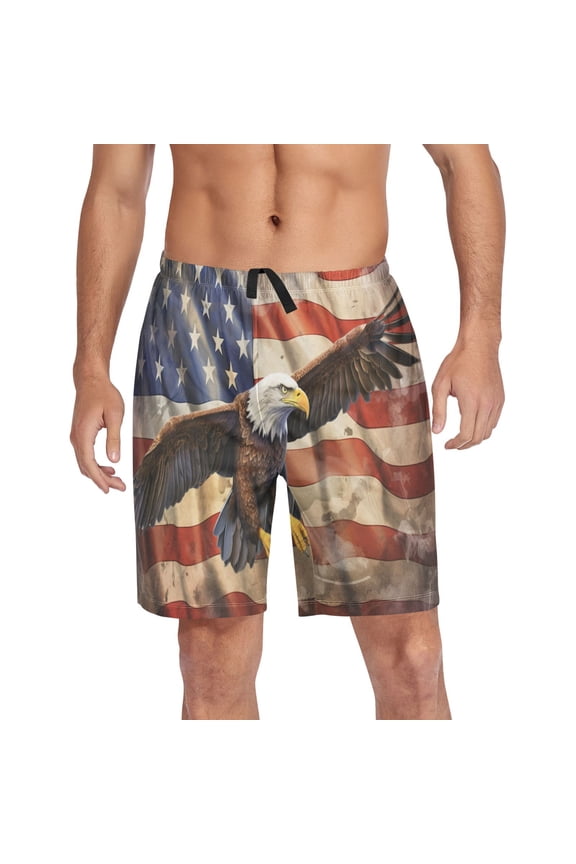 Mens Swim Trunks Eagle and Flag Beach Shorts Drawstring Elastic Waist Swimwear Bathing Suits S