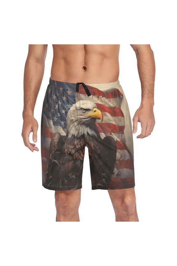Mens Swim Trunks Eagle with Flag Beach Shorts Drawstring Elastic Waist Swimwear Bathing Suits M