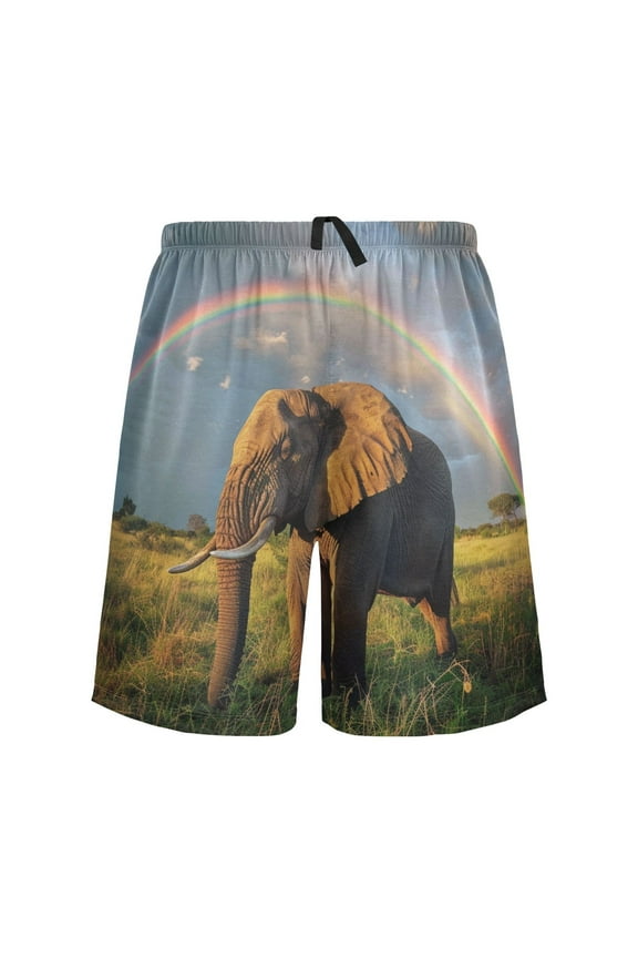Mens Swim Trunks Elephant with Rainbow Sky Beach Shorts Drawstring Elastic Waist Swimwear Bathing Suits S