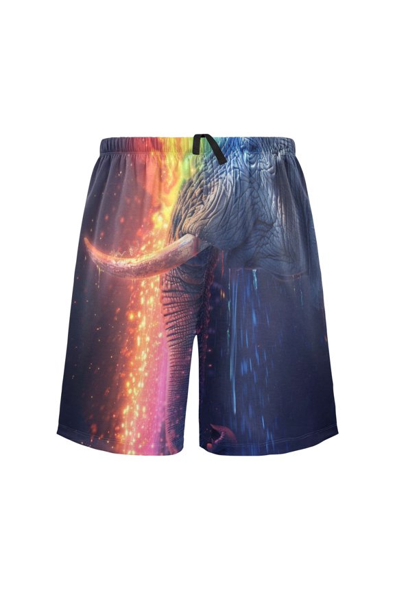 Mens Swim Trunks Elephant with Rainbow Waterfall Beach Shorts Drawstring Elastic Waist Swimwear Bathing Suits L
