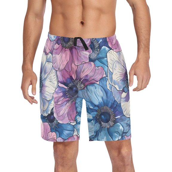 joogoo Mens Swim Trunks Exotic Anemone Flower Beach Shorts Drawstring Elastic Waist Swimwear Bathing Suits S