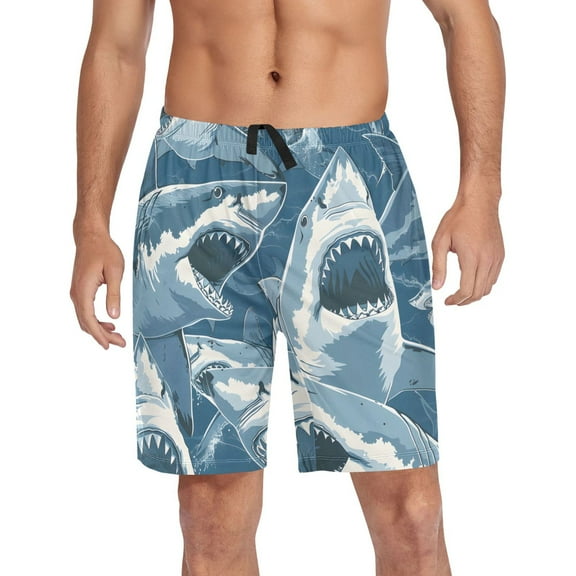 joogoo Mens Swim Trunks Fierce Sharks Beach Shorts Drawstring Elastic Waist Swimwear Bathing Suits L