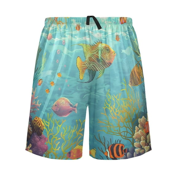 joogoo Mens Swim Trunks Fish Ocean View Pattern Beach Shorts Drawstring Elastic Waist Swimwear Bathing Suits S