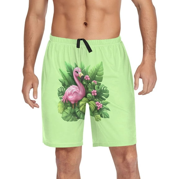 joogoo Mens Swim Trunks Flamingo Leaves Beach Shorts Drawstring Elastic Waist Swimwear Bathing Suits S