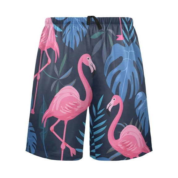 joogoo Mens Swim Trunks Flamingo Summer Palm Leaves Beach Shorts Drawstring Elastic Waist Swimwear Bathing Suits XXL
