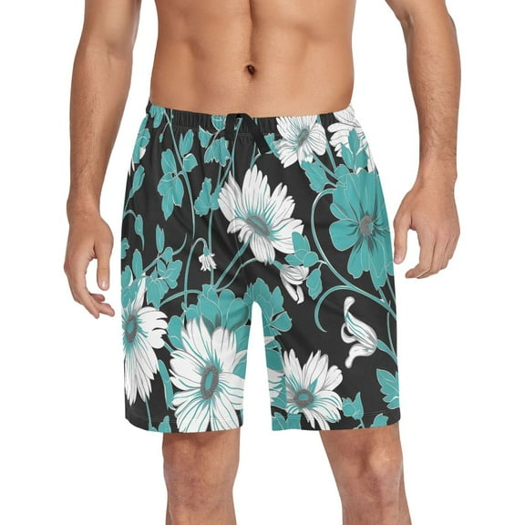 joogoo Mens Swim Trunks Flower Botanical Beach Shorts Drawstring Elastic Waist Swimwear Bathing Suits S