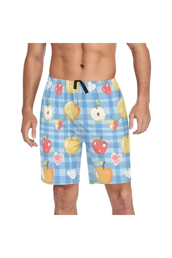 Mens Swim Trunks Fruit on Checkered Grid Beach Shorts Drawstring Elastic Waist Swimwear Bathing Suits M