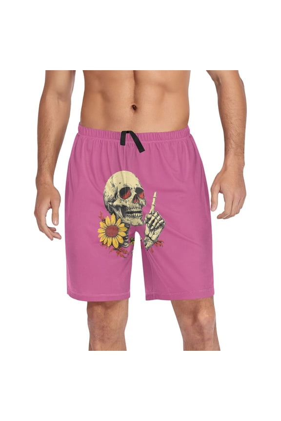 Mens Swim Trunks Funny Skull Flower Beach Shorts Drawstring Elastic Waist Swimwear Bathing Suits M
