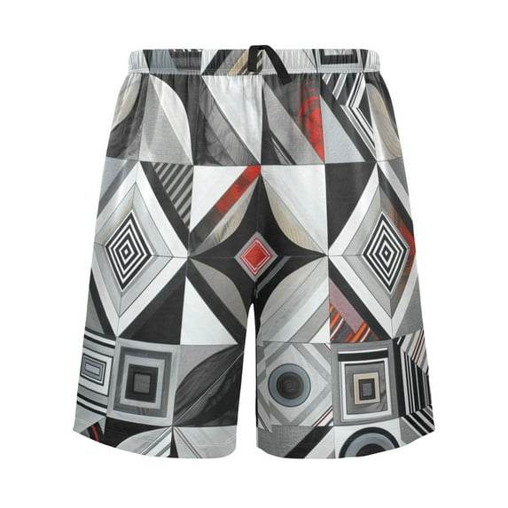 joogoo Mens Swim Trunks Geometric Plaid Checkered Pattern Beach Shorts Drawstring Elastic Waist Swimwear Bathing Suits S
