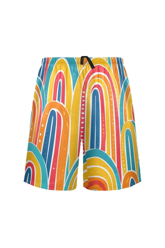Mens Swim Trunks Geometric Rainbow Colorful Beach Shorts Drawstring Elastic Waist Swimwear Bathing Suits XL