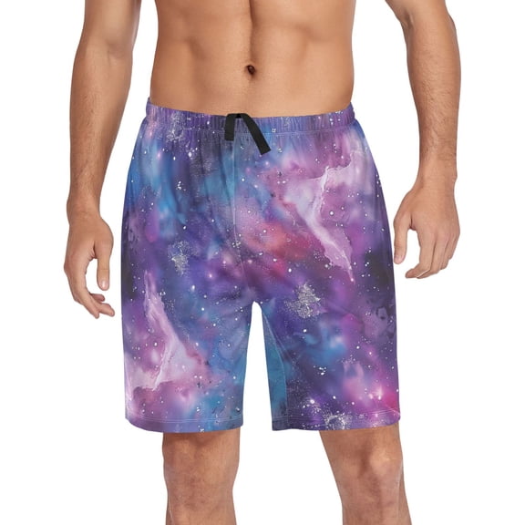 joogoo Mens Swim Trunks Glittering Purple Galaxy Beach Shorts Drawstring Elastic Waist Swimwear Bathing Suits XXL