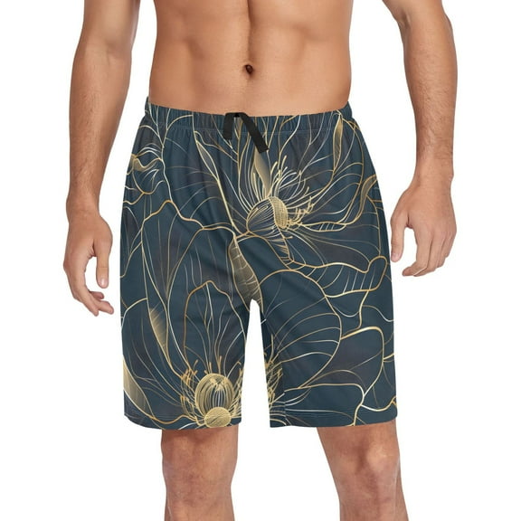 joogoo Mens Swim Trunks Golden Rose Flower Beach Shorts Drawstring Elastic Waist Swimwear Bathing Suits L