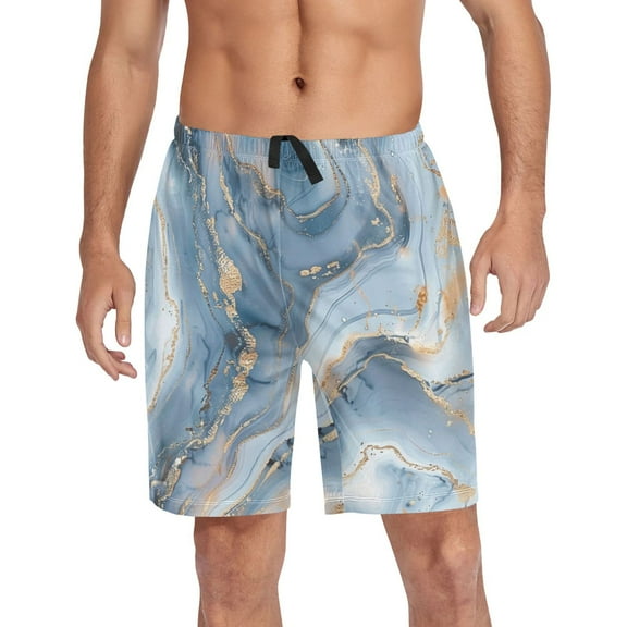 joogoo Mens Swim Trunks Golden and Blue Marble Beach Shorts Drawstring Elastic Waist Swimwear Bathing Suits L
