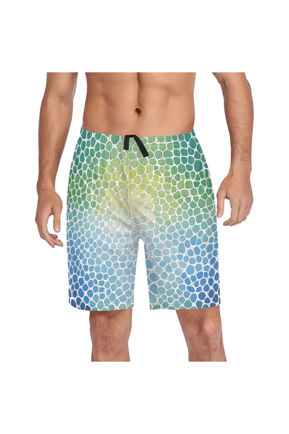 Mens Swim Trunks Gradient Green and Blue Beach Shorts Drawstring Elastic Waist Swimwear Bathing Suits XXL
