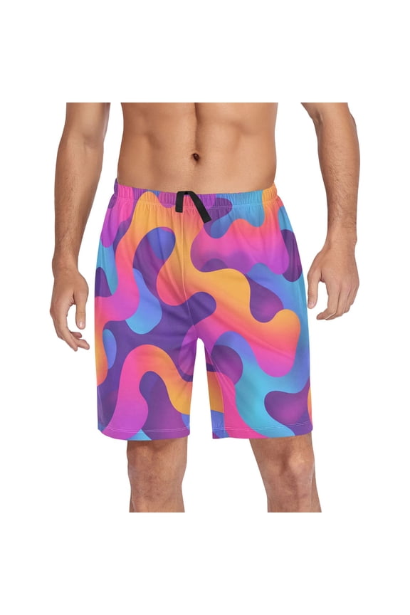 Mens Swim Trunks Gradient Rainbow Beach Shorts Drawstring Elastic Waist Swimwear Bathing Suits M