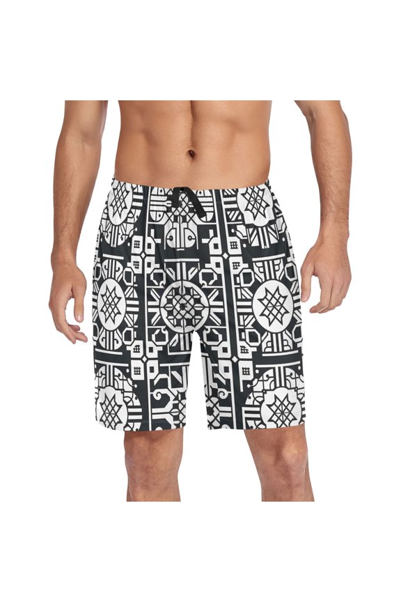 Mens Swim Trunks Graffiti Lattice Beach Shorts Drawstring Elastic Waist Swimwear Bathing Suits XL