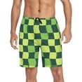 thumbnail image 1 of joogoo Mens Swim Trunks Green Checkered Pattern Beach Shorts Drawstring Elastic Waist Swimwear Bathing Suits L, 1 of 7
