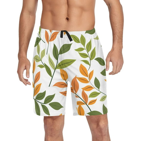 joogoo Mens Swim Trunks Green Leaves Summer Beach Shorts Drawstring Elastic Waist Swimwear Bathing Suits S