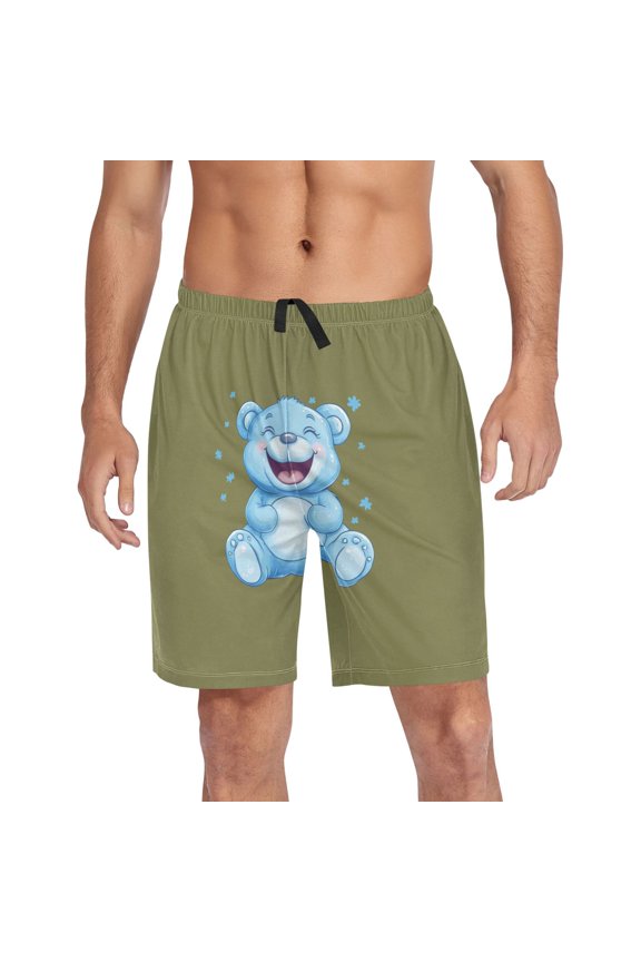 Mens Swim Trunks Happy with Bear Beach Shorts Drawstring Elastic Waist Swimwear Bathing Suits M