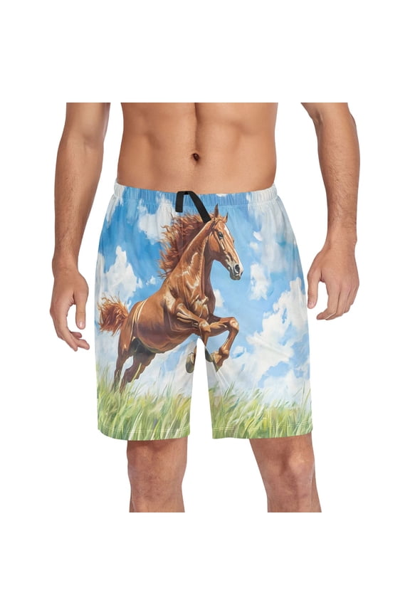 Mens Swim Trunks Horse Running Beach Shorts Drawstring Elastic Waist Swimwear Bathing Suits L