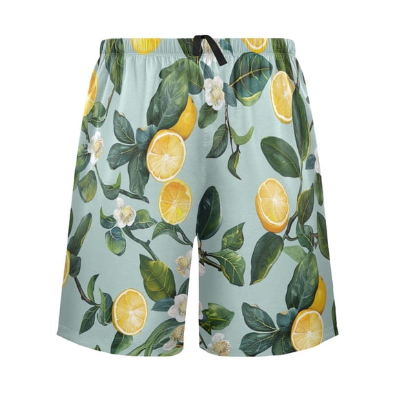 joogoo Mens Swim Trunks Lemon Floral and Leaves Beach Shorts Drawstring Elastic Waist Swimwear Bathing Suits S