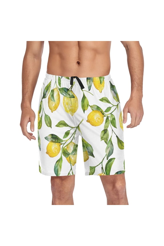 Mens Swim Trunks Lemon and Leaves Beach Shorts Drawstring Elastic Waist Swimwear Bathing Suits M