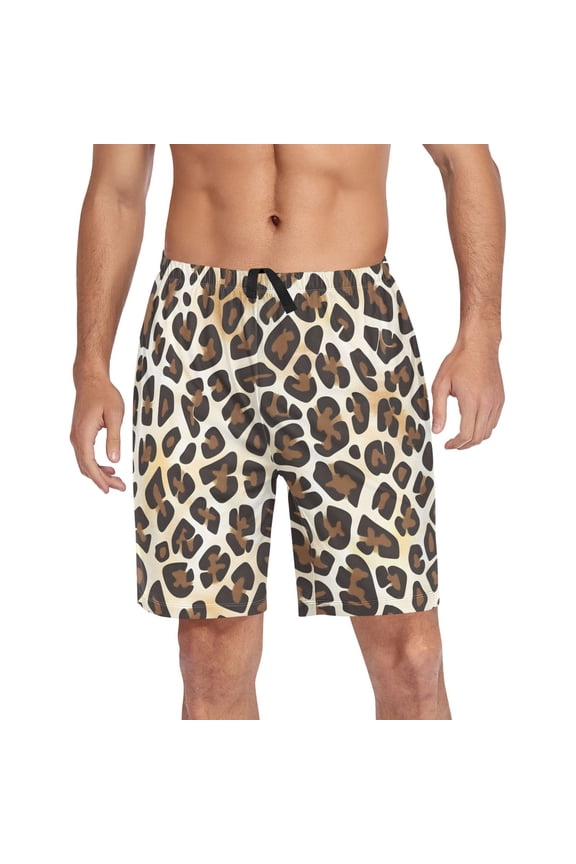 Mens Swim Trunks Leopard Animal Skin Beach Shorts Drawstring Elastic Waist Swimwear Bathing Suits XXL