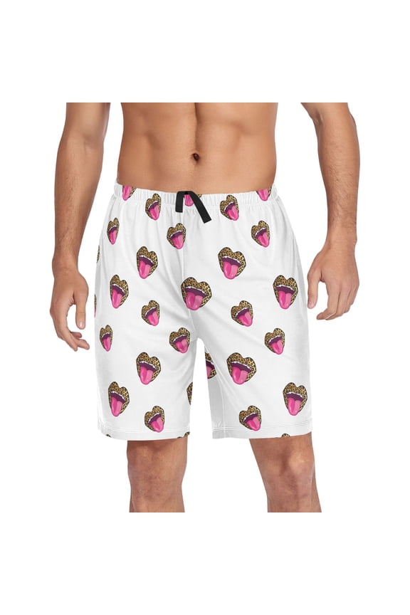 Mens Swim Trunks Leopard Red Lips Beach Shorts Drawstring Elastic Waist Swimwear Bathing Suits S