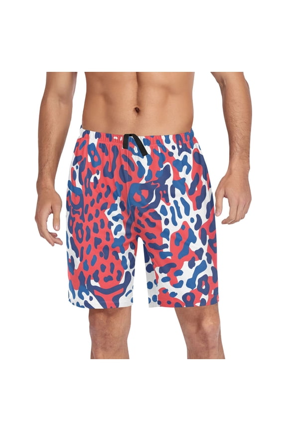Mens Swim Trunks Leopard with Red Beach Shorts Drawstring Elastic Waist Swimwear Bathing Suits XL