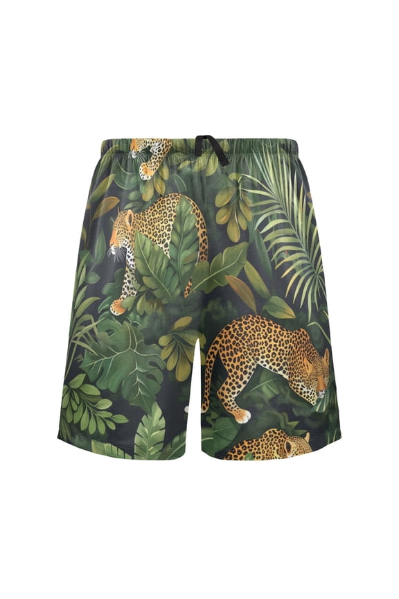 Mens Swim Trunks Leopards in Tropical Beach Shorts Drawstring Elastic Waist Swimwear Bathing Suits L