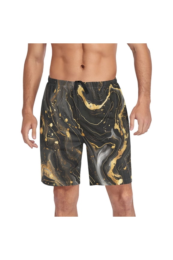 Mens Swim Trunks Luxury Black and Gold Marble Beach Shorts Drawstring Elastic Waist Swimwear Bathing Suits L