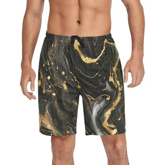 joogoo Mens Swim Trunks Luxury Black and Gold Marble Beach Shorts Drawstring Elastic Waist Swimwear Bathing Suits XXL