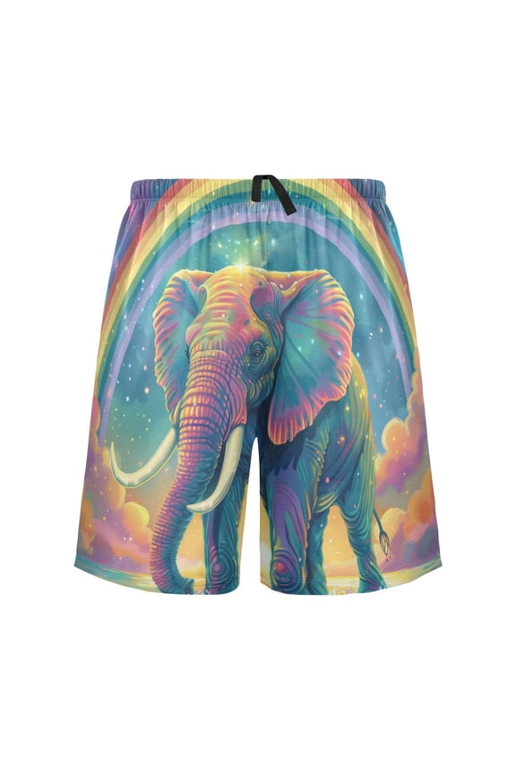 Mens Swim Trunks Magic Elephant with Rainbow Beach Shorts Drawstring Elastic Waist Swimwear Bathing Suits M