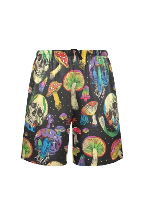Mens Swim Trunks Magic Skull Rainbow Mushrooms Beach Shorts Drawstring Elastic Waist Swimwear Bathing Suits XL