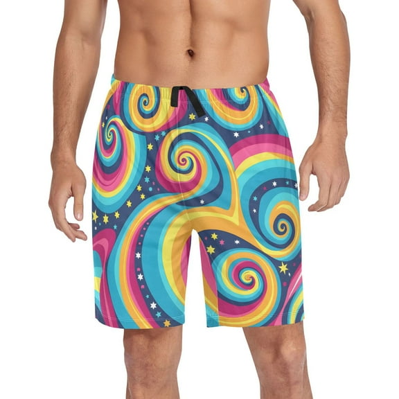 joogoo Mens Swim Trunks Magic Swirl Star Beach Shorts Drawstring Elastic Waist Swimwear Bathing Suits L
