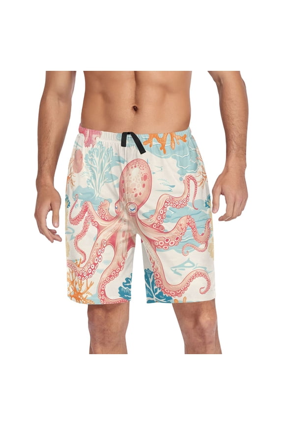 Mens Swim Trunks Octopus and Coral Beach Shorts Drawstring Elastic Waist Swimwear Bathing Suits XL