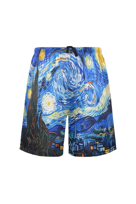 Mens Swim Trunks Oil Paint Starry Night Pattern Beach Shorts Drawstring Elastic Waist Swimwear Bathing Suits M