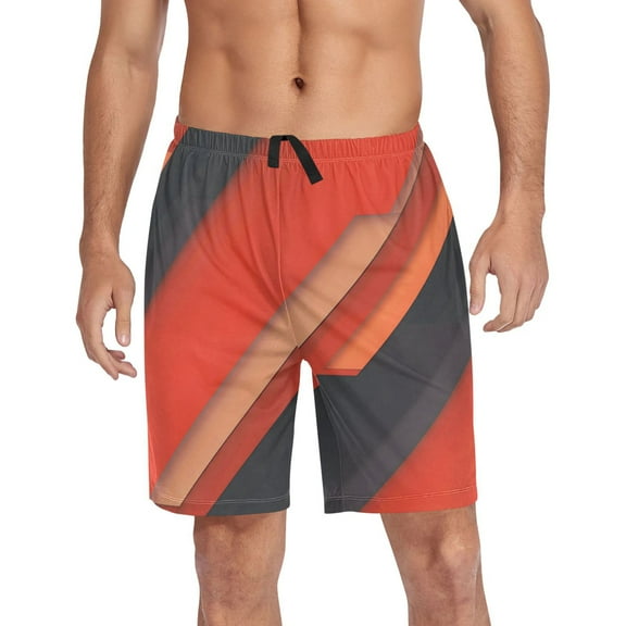 joogoo Mens Swim Trunks Orange Black Pattern Beach Shorts Drawstring Elastic Waist Swimwear Bathing Suits L