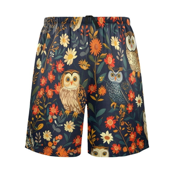 joogoo Mens Swim Trunks Owl in Flowers Beach Shorts Drawstring Elastic Waist Swimwear Bathing Suits L