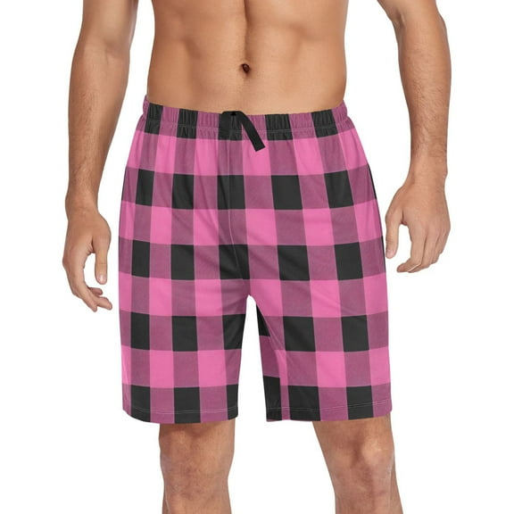 joogoo Mens Swim Trunks Pink Checkered Grid Pattern Beach Shorts Drawstring Elastic Waist Swimwear Bathing Suits XXL