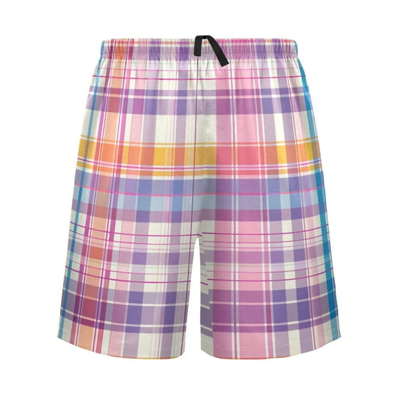 joogoo Mens Swim Trunks Plaid Pattern Grid Beach Shorts Drawstring Elastic Waist Swimwear Bathing Suits XXL